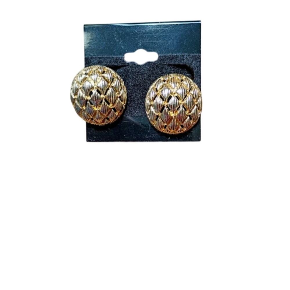 Vintage Monet Earrings Woven Basket Gold Plated 1980s
